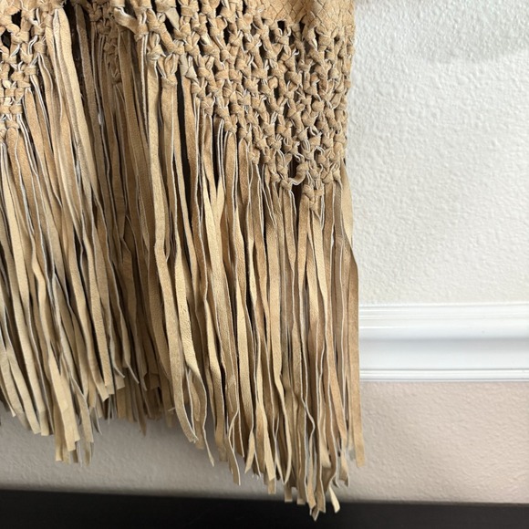 Bebe Braided Fringe Jacket Womens Medium Genuine Leather Snap Western Cowgirl - Picture 7 of 15